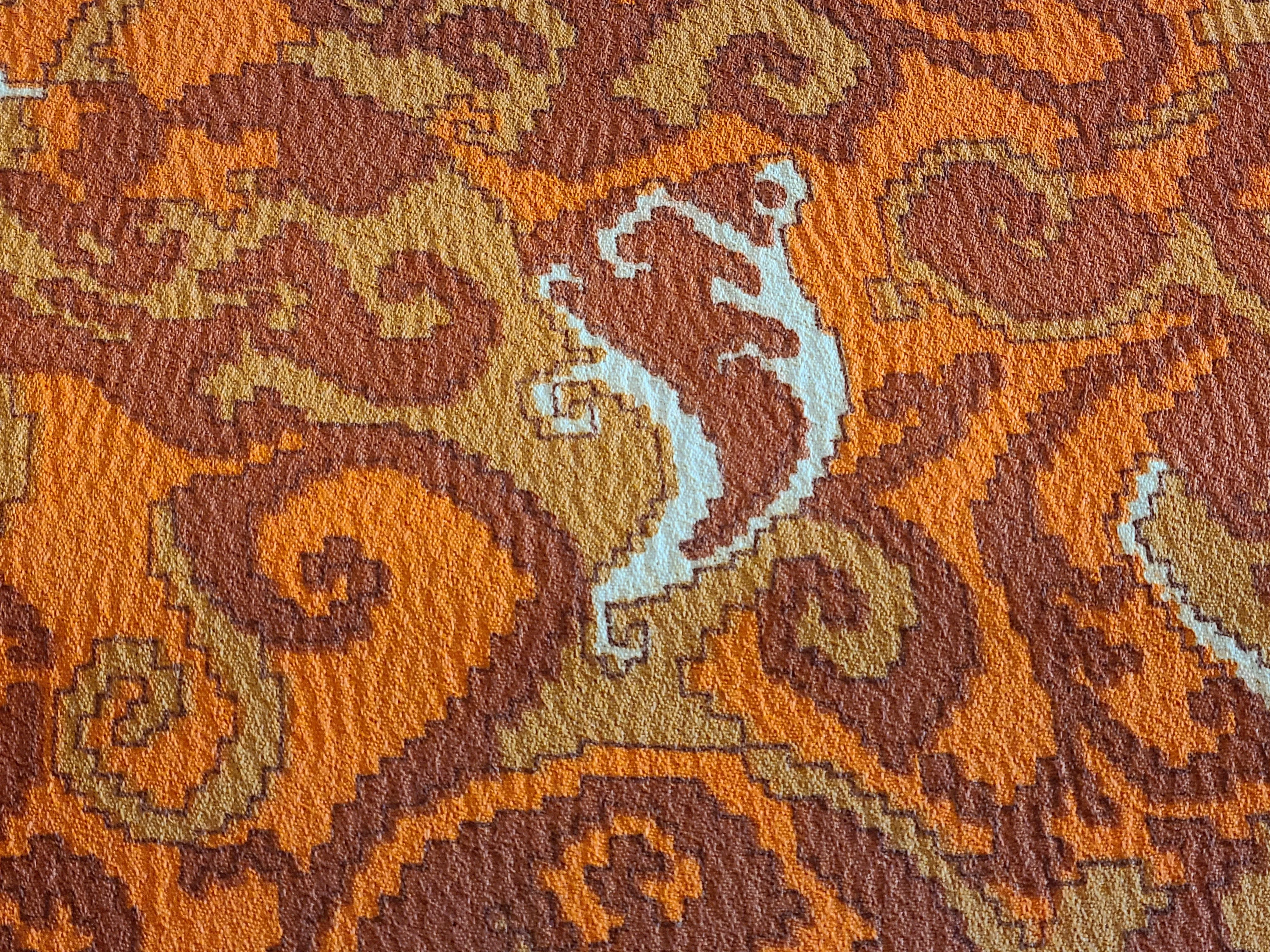 1960s 1970s Retro Fabric - Crepe Polyester - Geometric - Orange - Fabric Remnant - 6PCR44