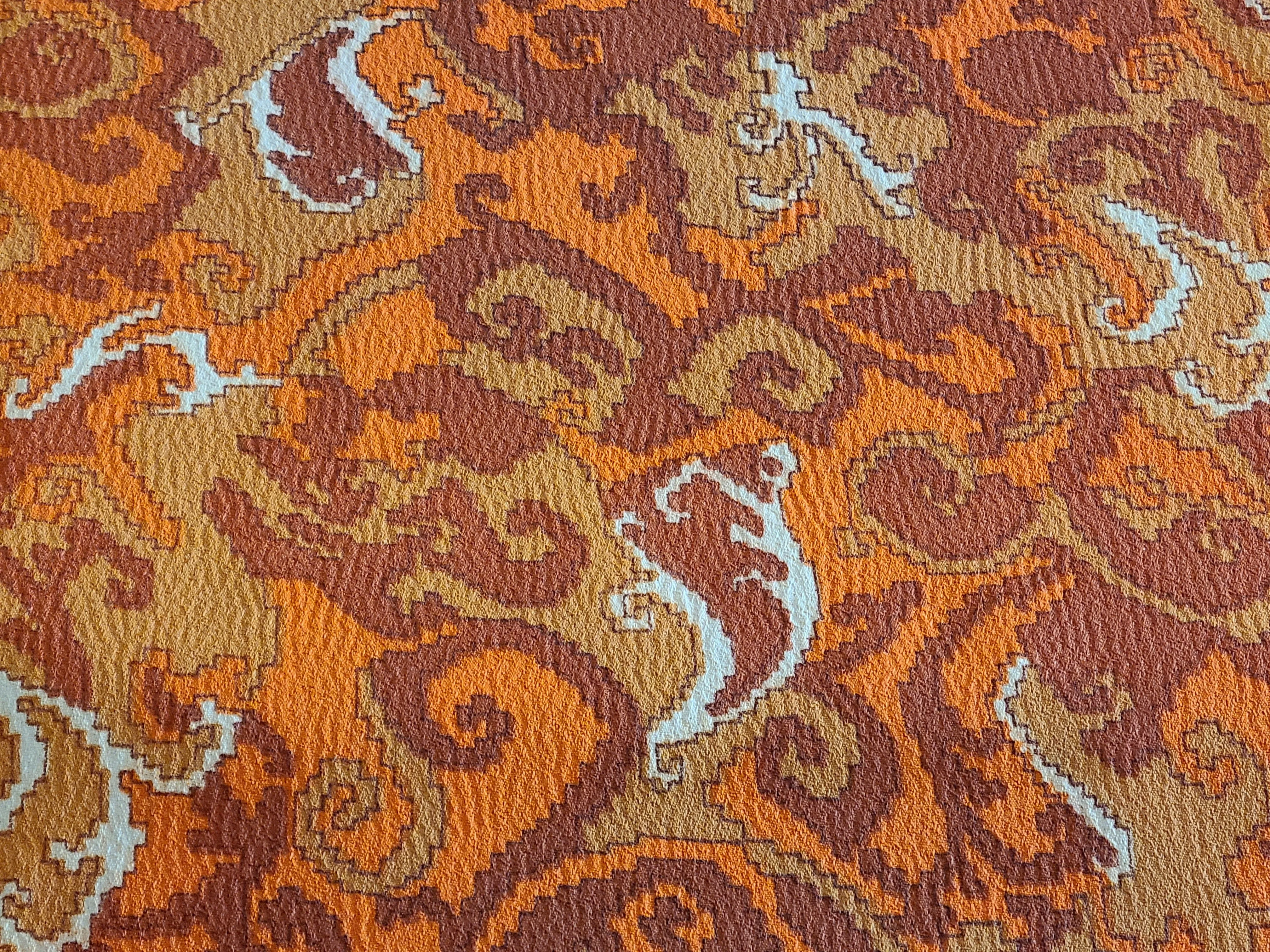 1960s 1970s Retro Fabric - Crepe Polyester - Geometric - Orange - Fabric Remnant - 6PCR44