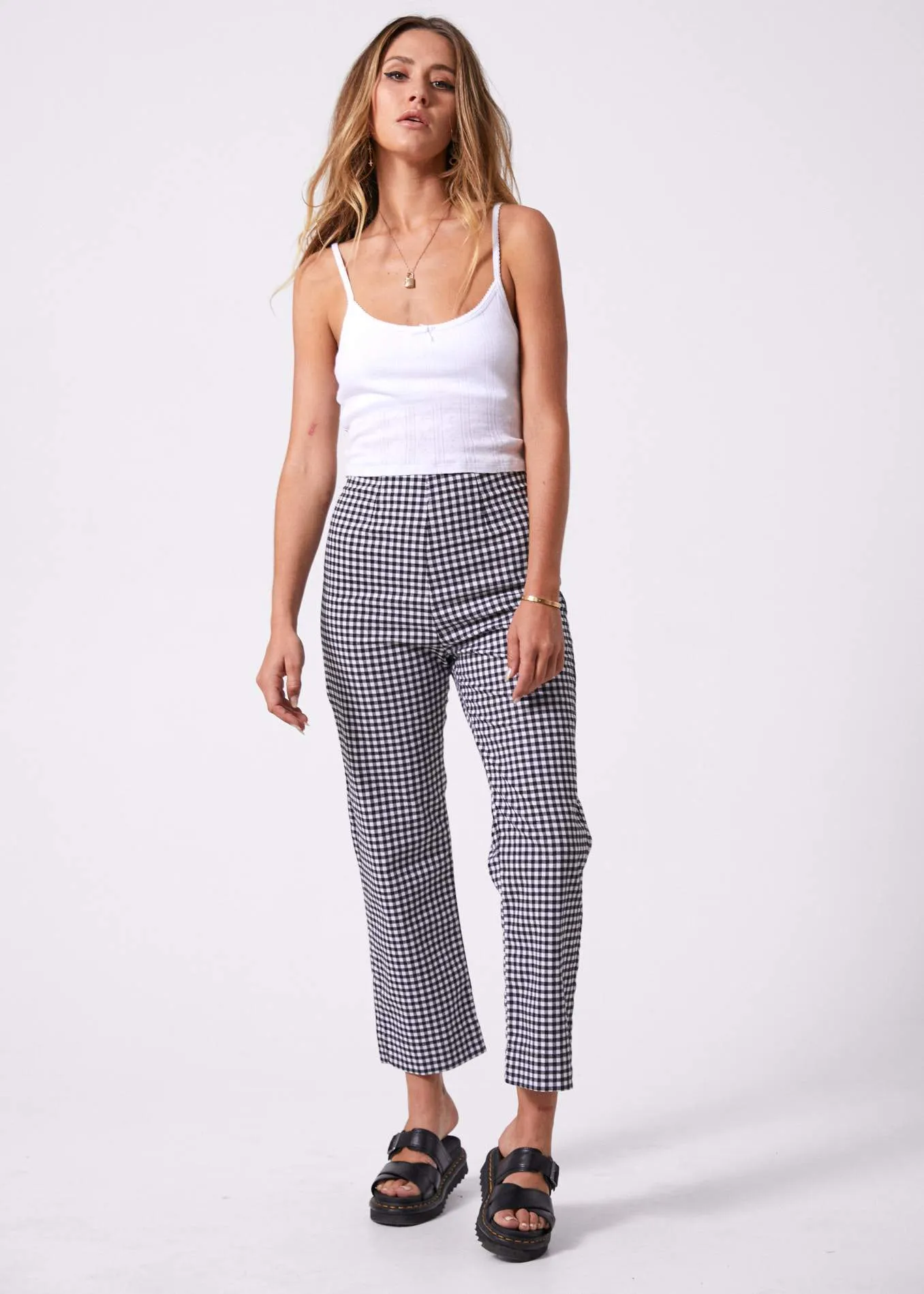 Afends Womens Ryder - Gingham High Waist Pant - Black & White
