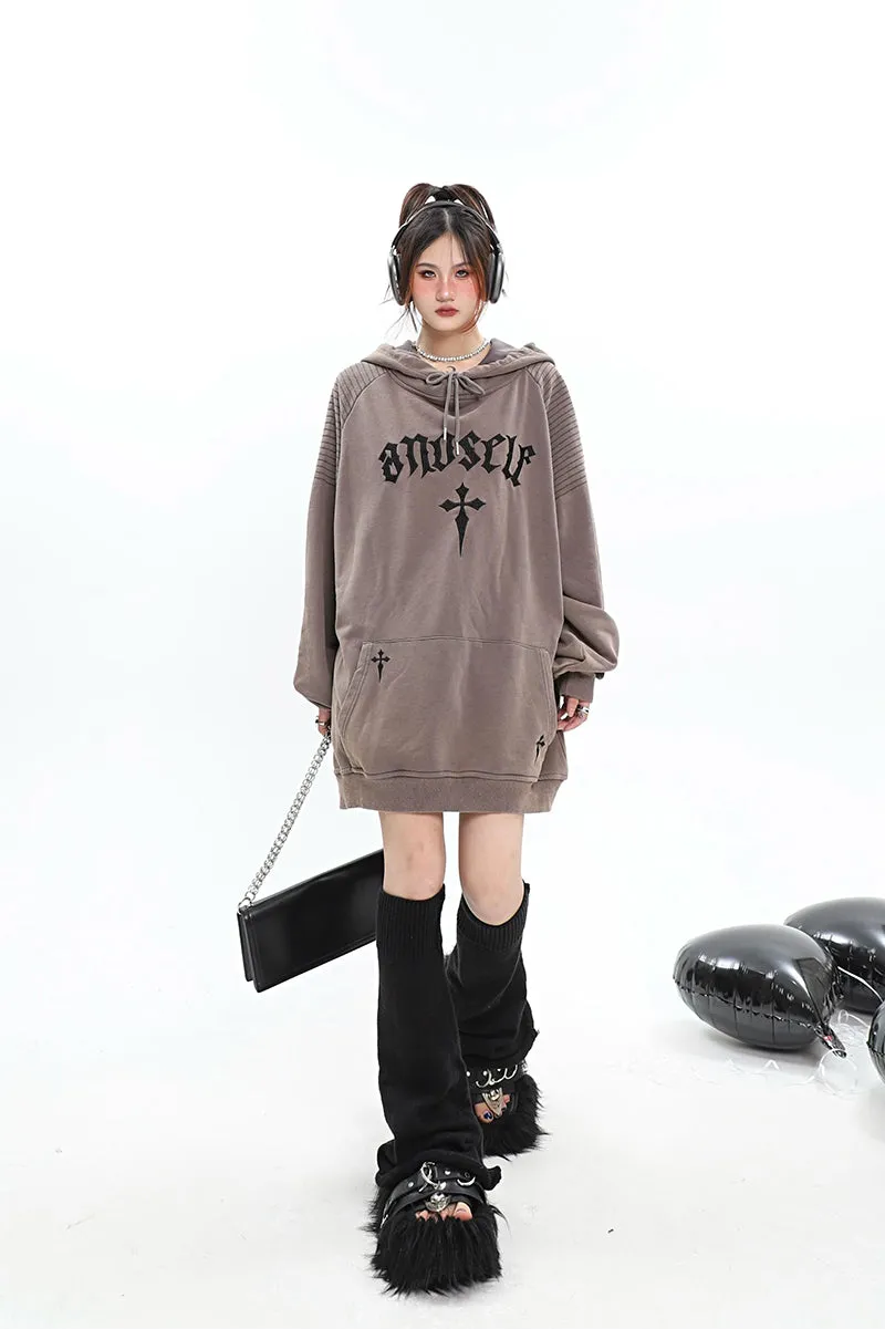 ANOSELF Embroidery Solid Color Long Sleeve Hoodie