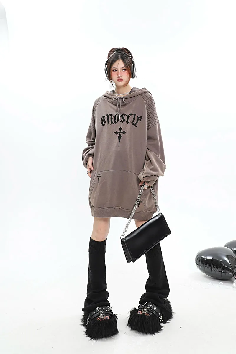 ANOSELF Embroidery Solid Color Long Sleeve Hoodie