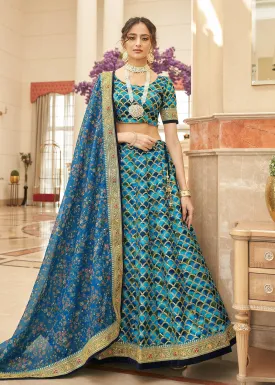 Appealing Blue Art Silk Embroidery Wedding Lehenga Choli