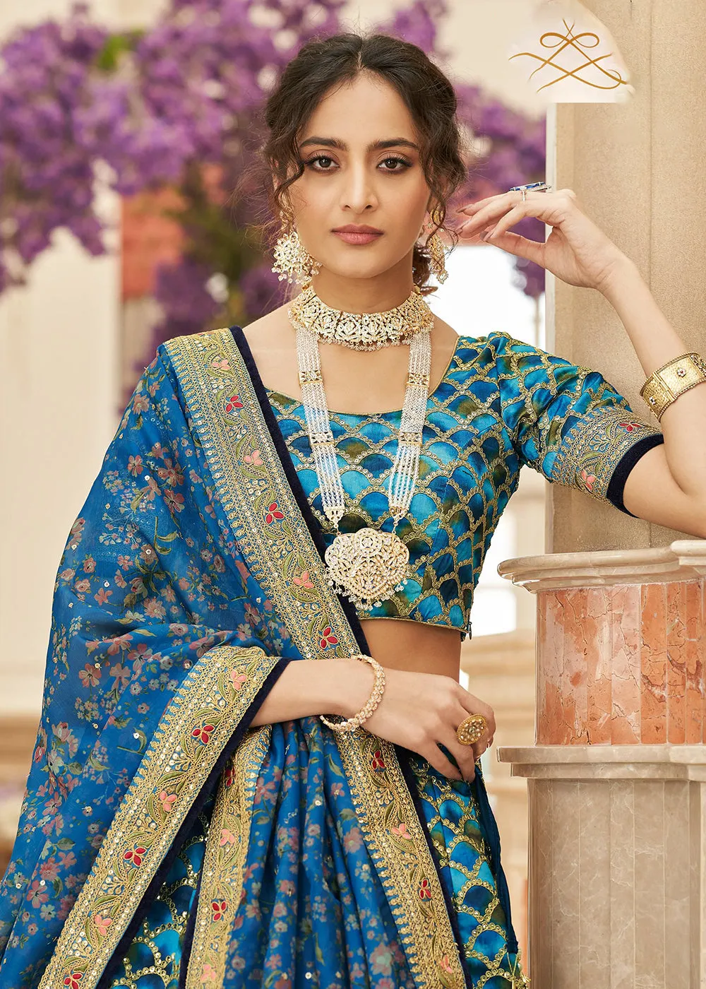 Appealing Blue Art Silk Embroidery Wedding Lehenga Choli