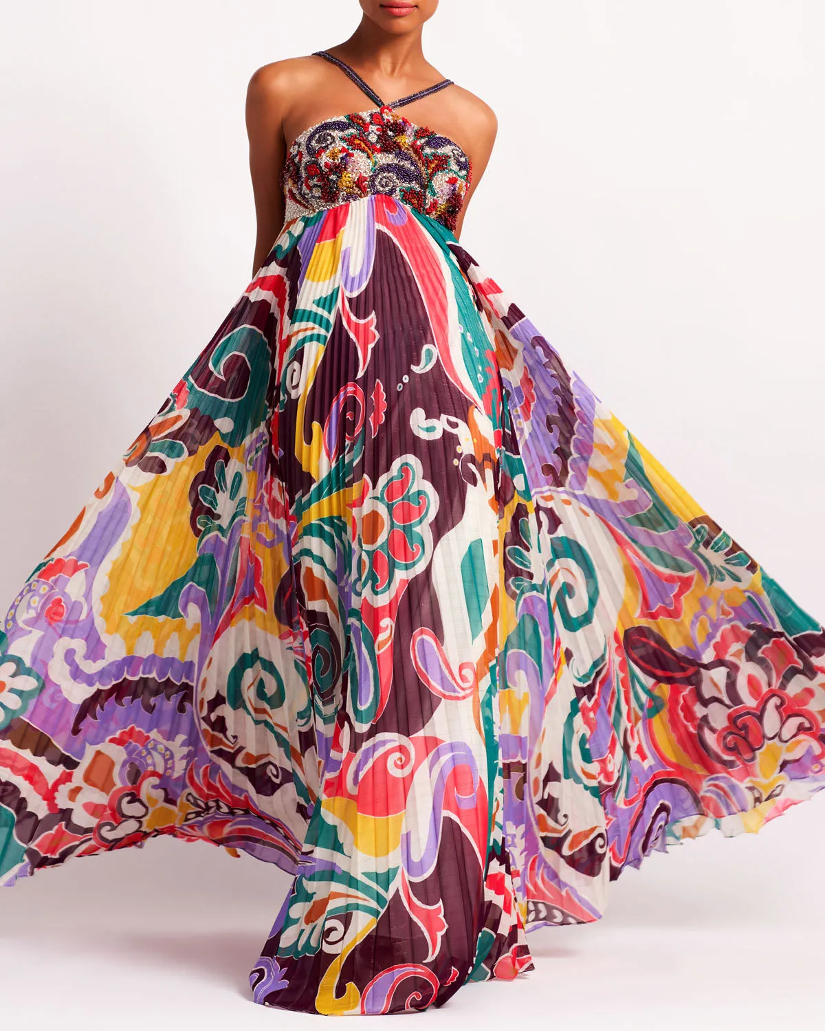 Beaded Daydreamer Pleated Gown