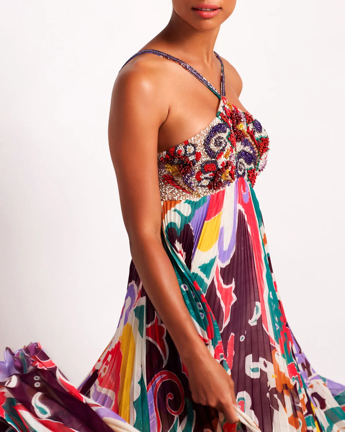 Beaded Daydreamer Pleated Gown