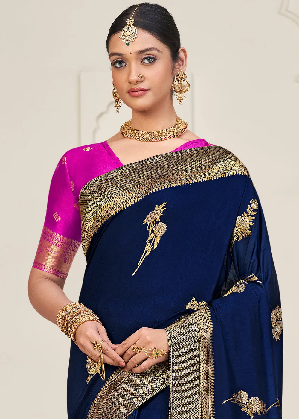 Berry Blue Zari Woven Dola Silk Saree