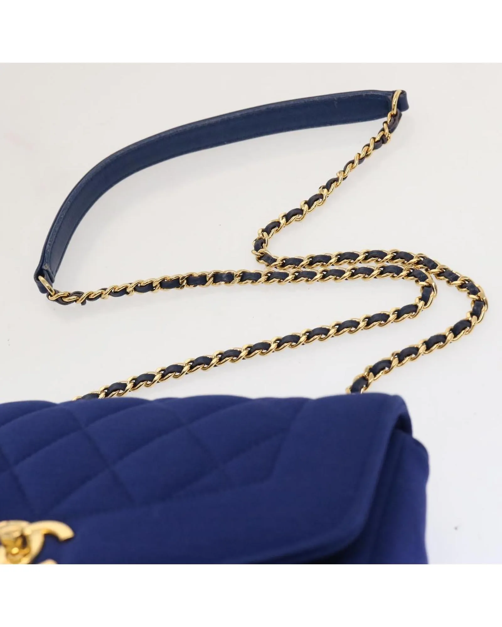 Blue Canvas Matelasse Chain Shoulder Bag with CC Logo by Diana