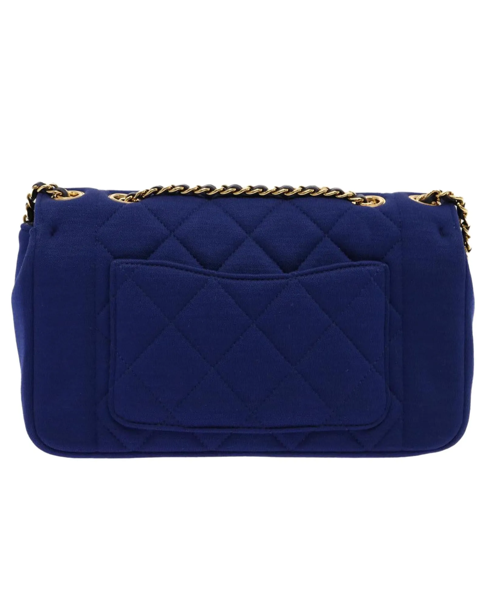 Blue Canvas Matelasse Chain Shoulder Bag with CC Logo by Diana