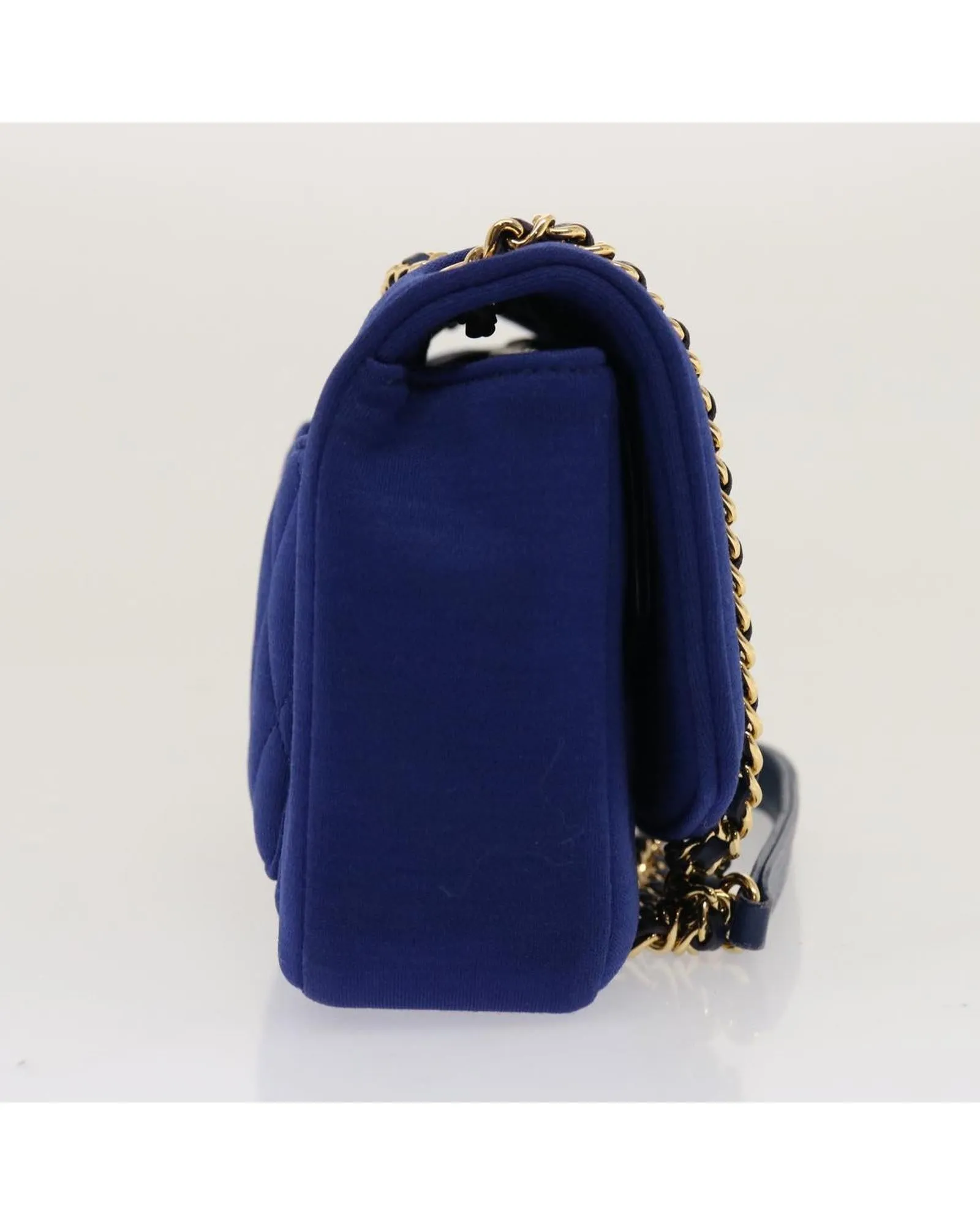 Blue Canvas Matelasse Chain Shoulder Bag with CC Logo by Diana