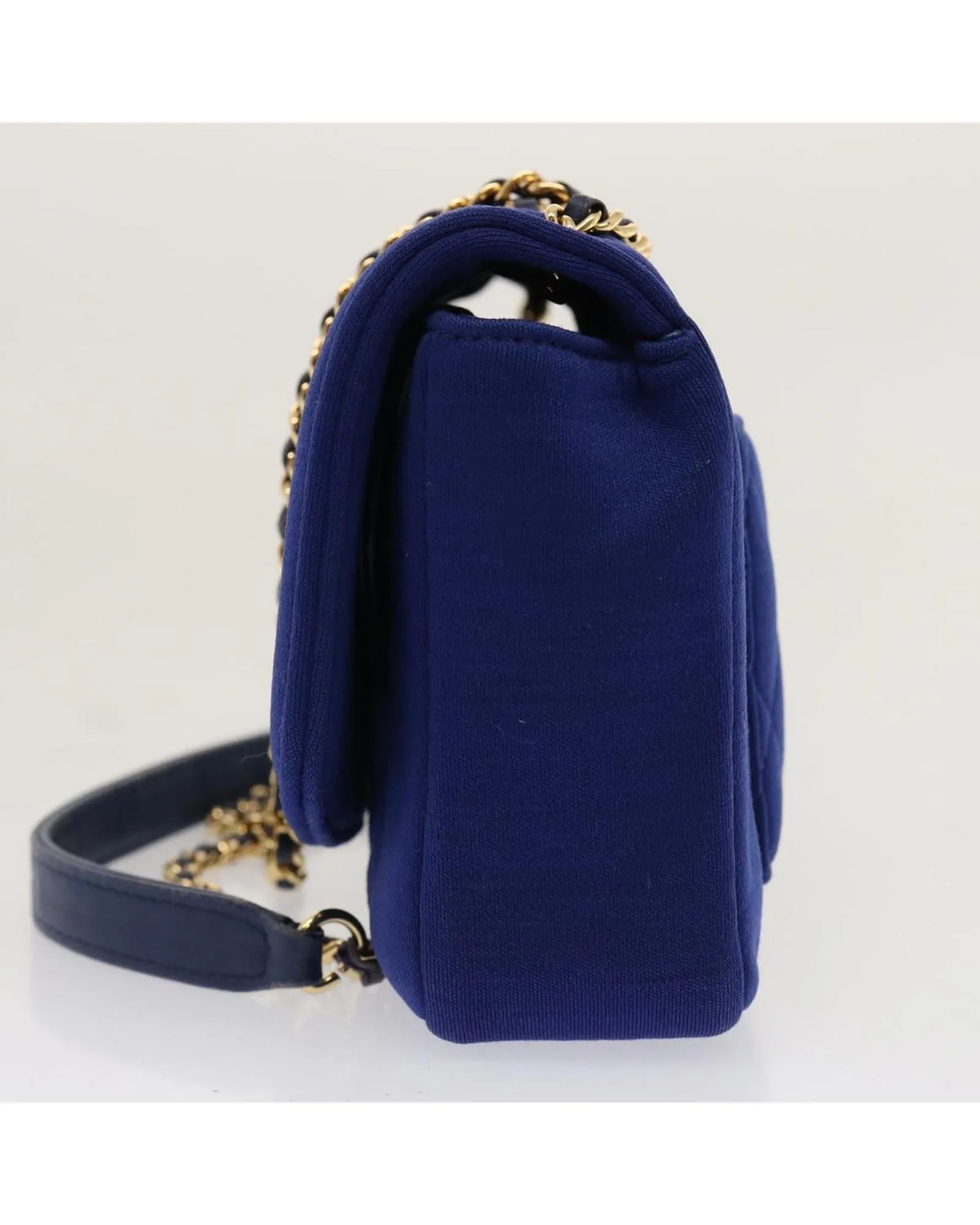 Blue Canvas Matelasse Chain Shoulder Bag with CC Logo by Diana