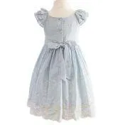 Blue Speckled Embroidered Border Toddler Dress