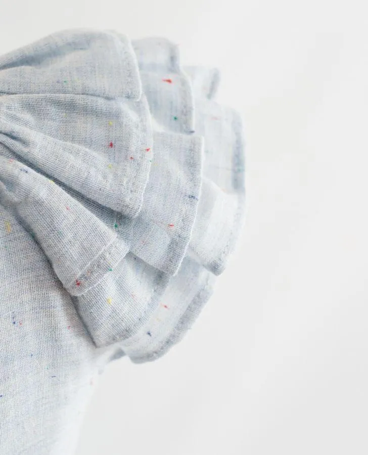 Blue Speckled Embroidered Border Toddler Dress
