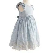 Blue Speckled Embroidered Border Toddler Dress