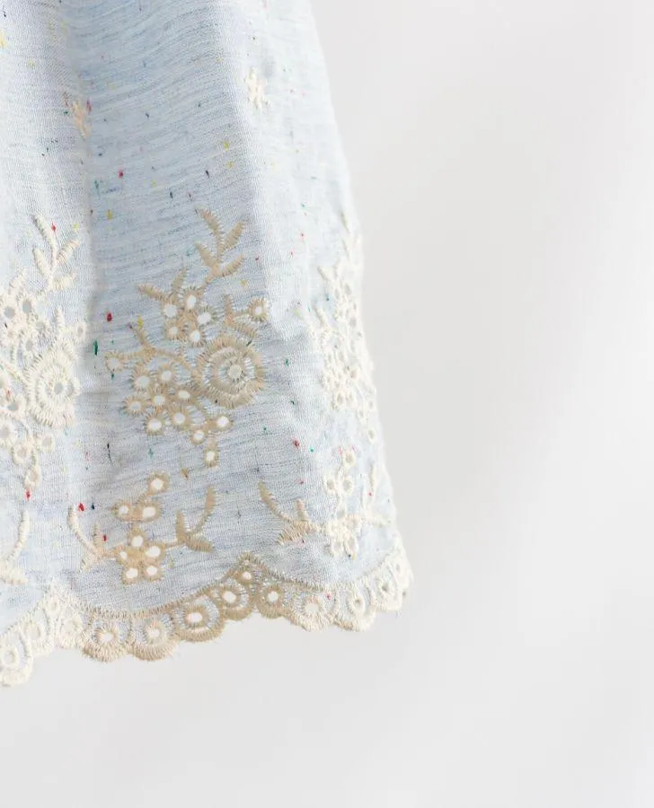 Blue Speckled Embroidered Border Toddler Dress