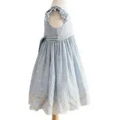 Blue Speckled Embroidered Border Toddler Dress