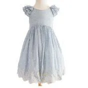 Blue Speckled Embroidered Border Toddler Dress
