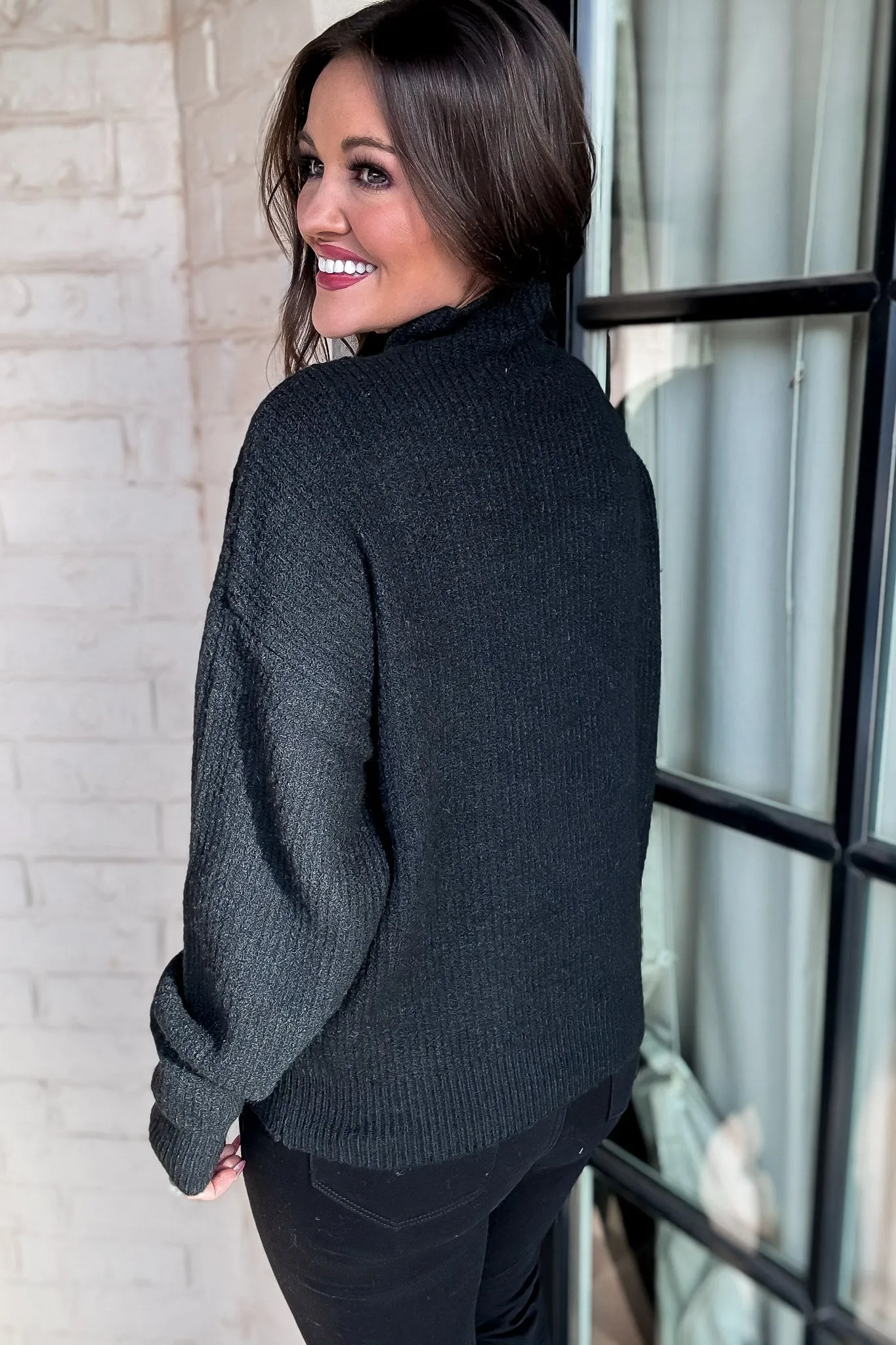 Bouncing Around High Neck Black Sweater