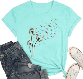 Butterfly Shirts for Women Vintage Floral Tee Shirt Butterfly Graphic Tops Womens Vacation T-Shirt Nature Lover Tee