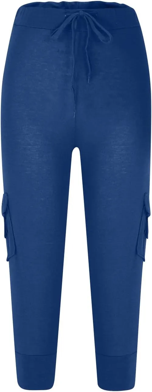 Capri Pants for Women Cropped Yoga Workout Leggings Casual Stretchy Drawstring Jogger Capris with Cargo Pockets