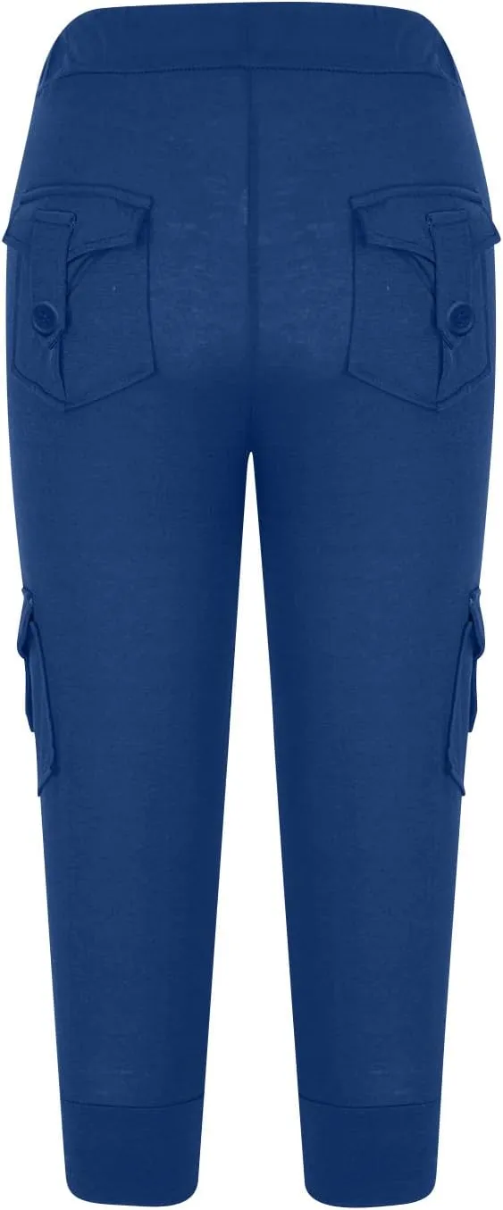 Capri Pants for Women Cropped Yoga Workout Leggings Casual Stretchy Drawstring Jogger Capris with Cargo Pockets