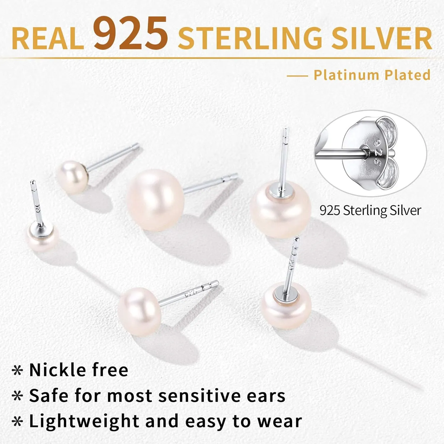 ChicSilver 4-10mm White Freshwater Cultured Pearl Earrings Sterling Silver Studs for Women Girls Sensitive Ear (with Gift Box)