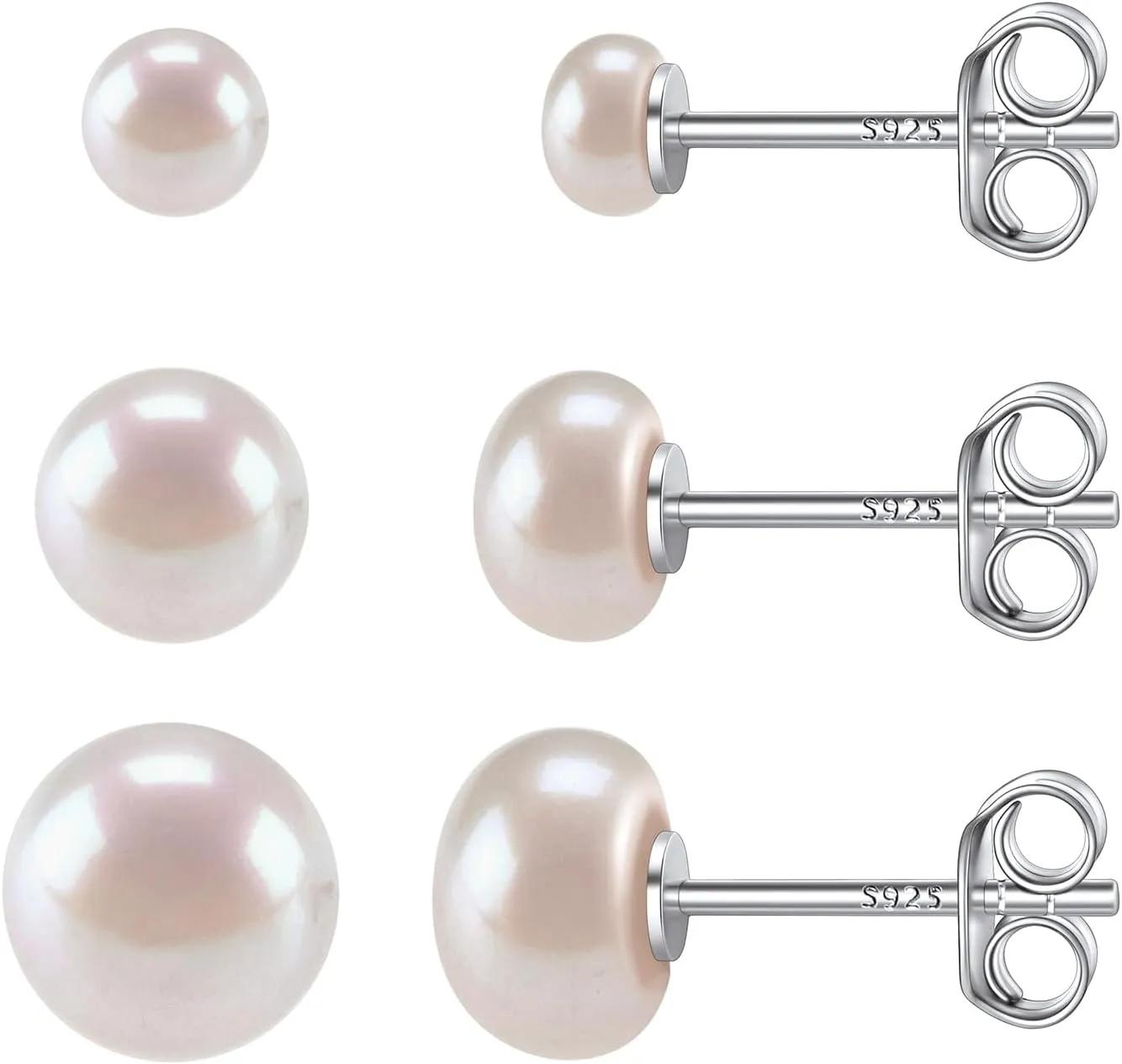 ChicSilver 4-10mm White Freshwater Cultured Pearl Earrings Sterling Silver Studs for Women Girls Sensitive Ear (with Gift Box)
