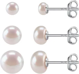 ChicSilver 4-10mm White Freshwater Cultured Pearl Earrings Sterling Silver Studs for Women Girls Sensitive Ear (with Gift Box)