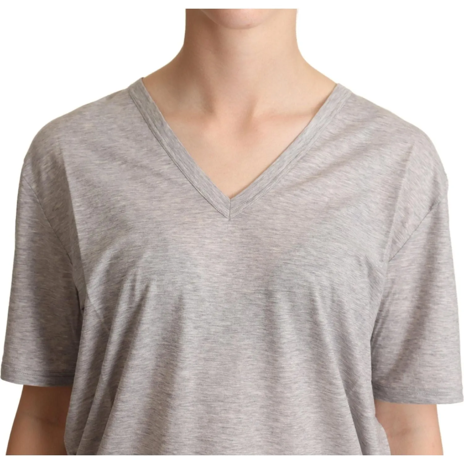 Dolce & Gabbana Elegant Gray V-Neck Cotton Tee