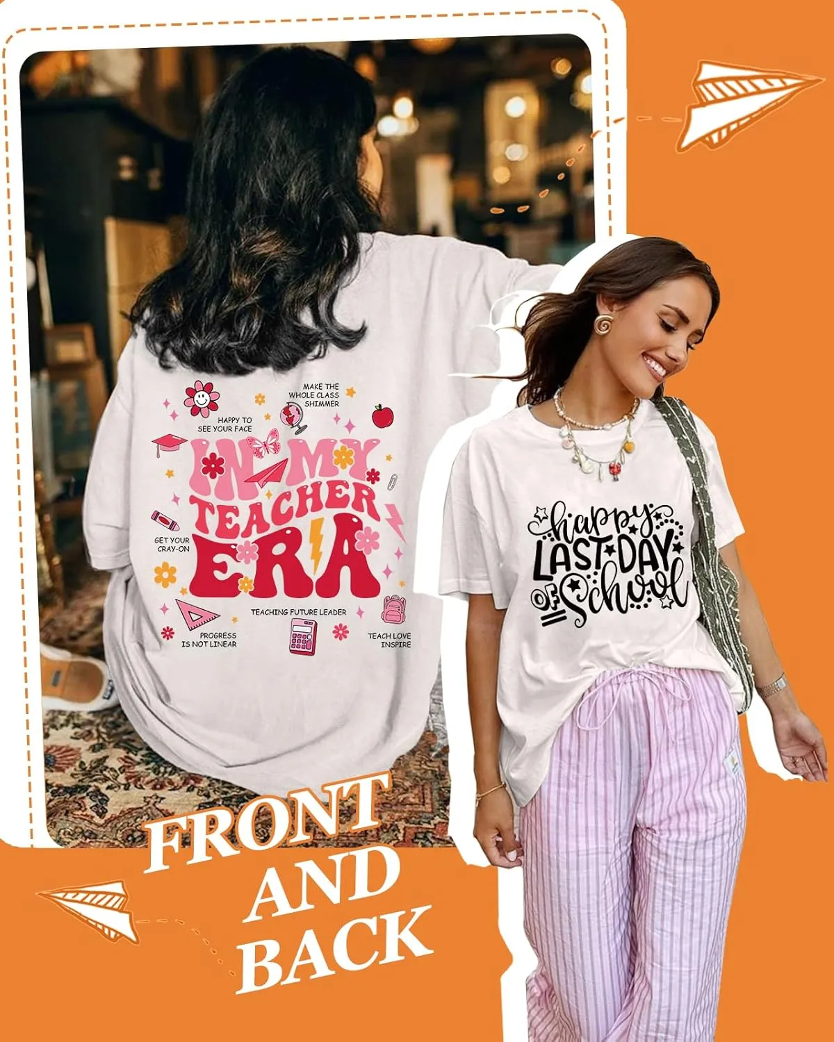 Flafens Teacher T-Shirt for Women - Graphic Tees Womens 2025 Teacher Crewneck Cotton Cute Cool Short Sleeve Tshirts