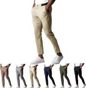 Foueo Active Chinos Pants Men, Mens Chinos Slim Fit Stretch Skinny Tapered Dress Pants Casual Solid Trousers