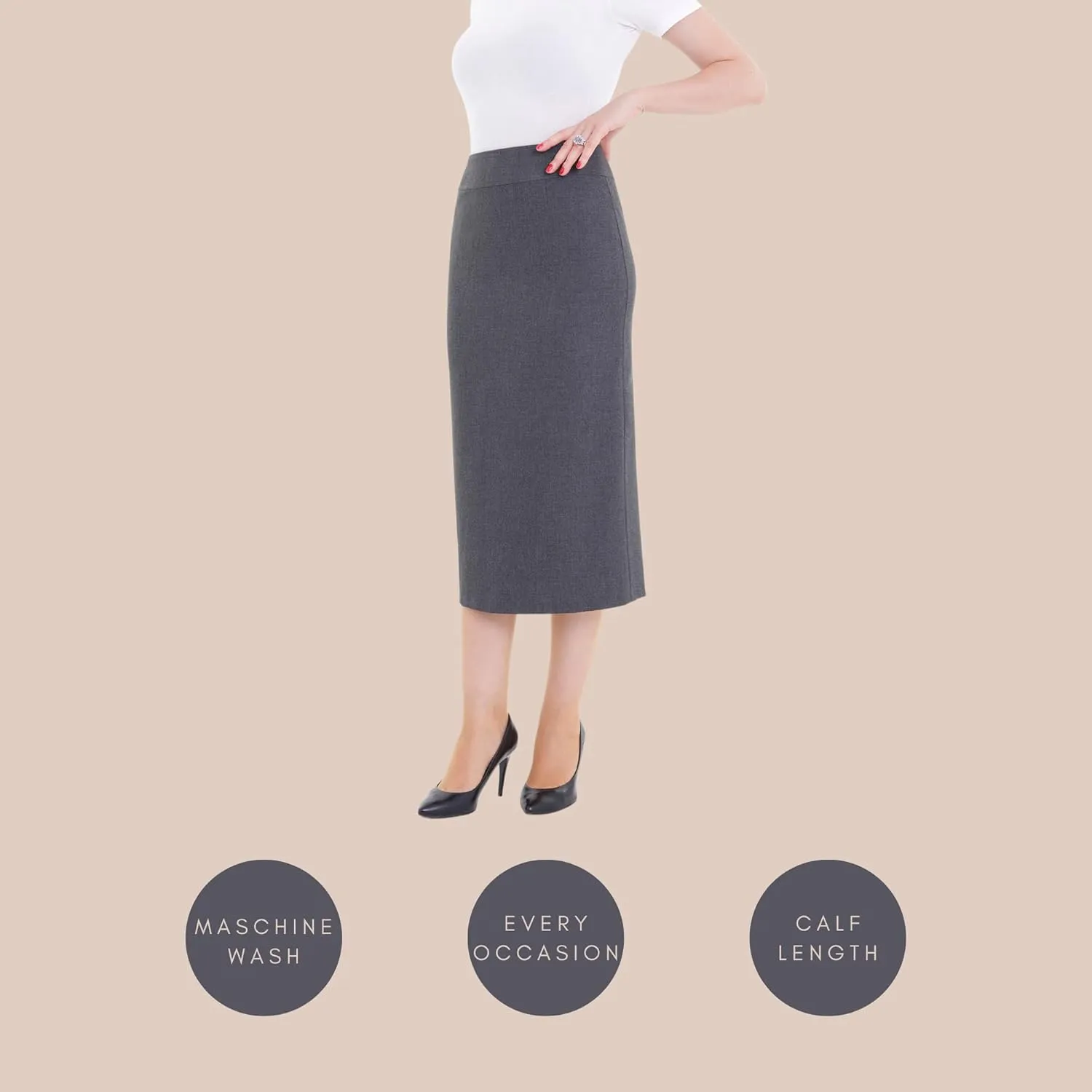 G-Line Pencil Midi Skirts for Women - Petite to Plus Size Midi Skirt - High Waisted, Back Slit, Knee Length Women's Skirts