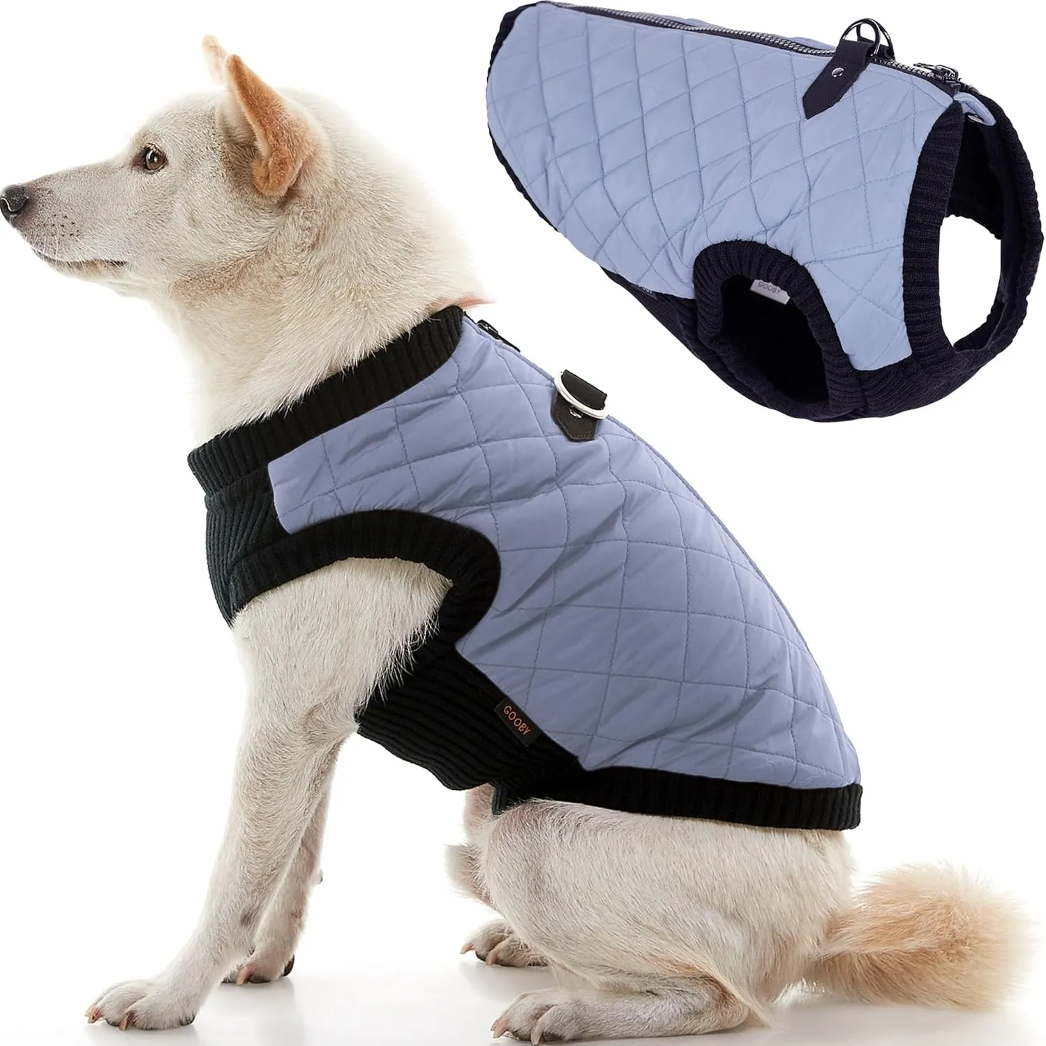 Gooby Fashion Vest Dog Jacket - Gray, Small - Warm Zip Up Dog Bomber Vest with Dual D Ring Leash Water Resistant for Small to Medium Dogs