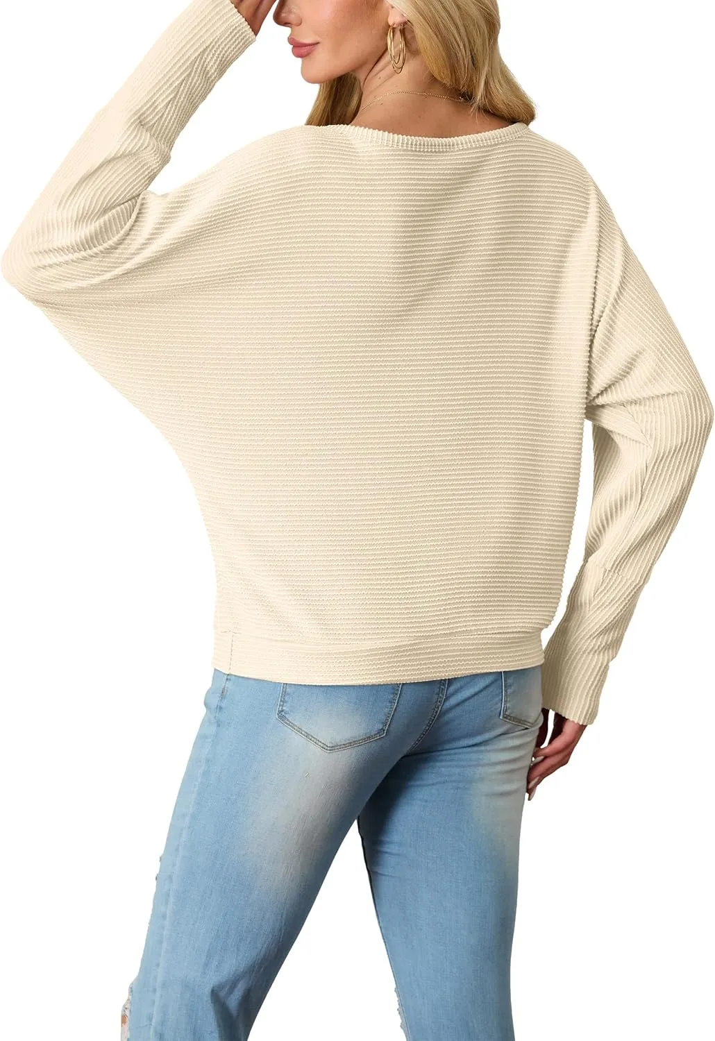 IWOLLENCE Women's Loose Long Batwing Sleeve Shirt Tops Knitted Off The Shoulder Lightweight Fall Blouses