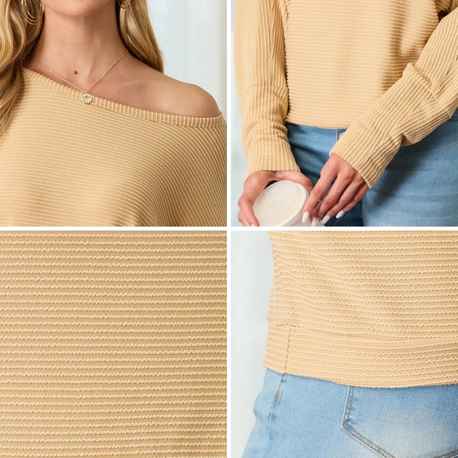 IWOLLENCE Women's Loose Long Batwing Sleeve Shirt Tops Knitted Off The Shoulder Lightweight Fall Blouses
