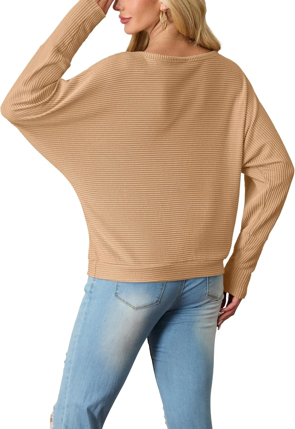 IWOLLENCE Women's Loose Long Batwing Sleeve Shirt Tops Knitted Off The Shoulder Lightweight Fall Blouses