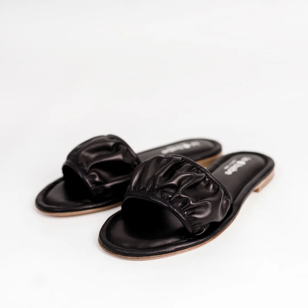 Le Babe Black Leather Sliders