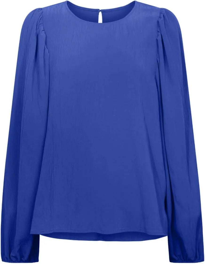 Lesore Womens Blouses Long Sleeve Solid Crewneck Balloon Sleeve Keyhole Back Blouses Tops Tshirts