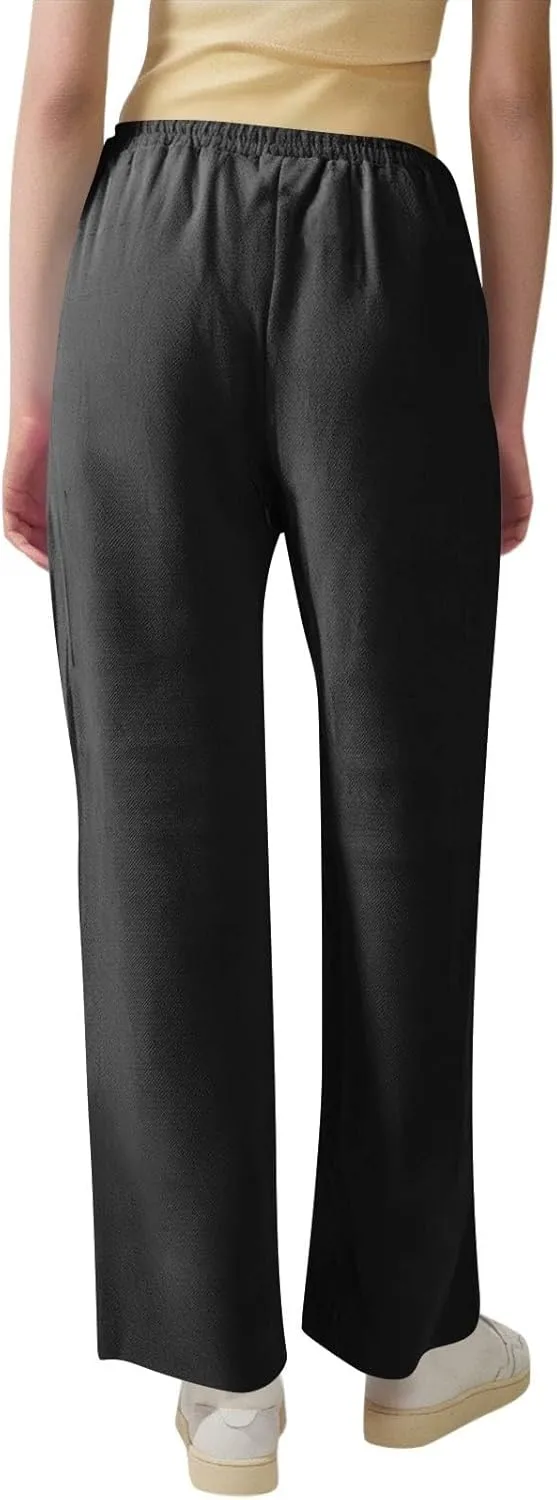 Linen Pants for Women High Waisted Loose Straight Leg Trousers Casual Summer Dress Pants Lounge Trousers with Pockets