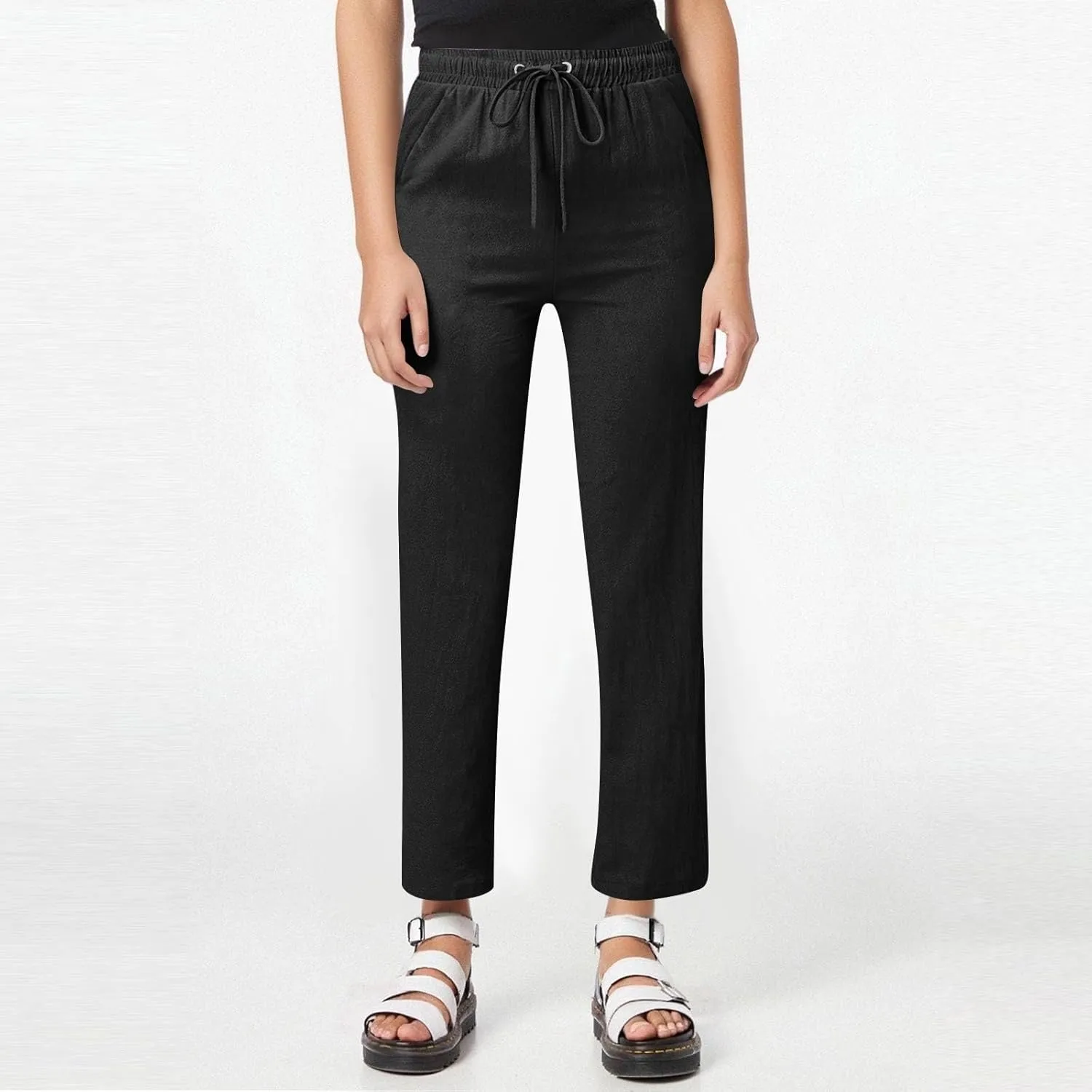 Linen Pants for Women High Waisted Loose Straight Leg Trousers Casual Summer Dress Pants Lounge Trousers with Pockets