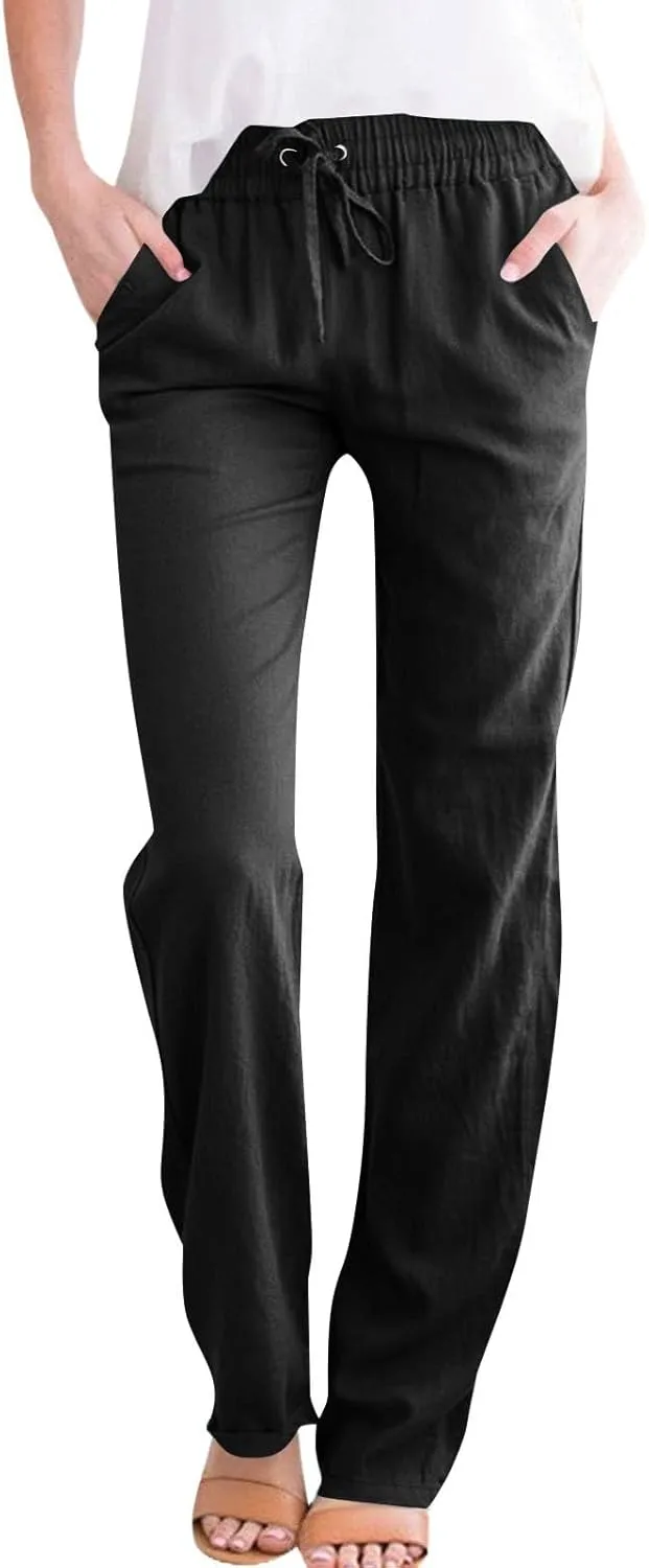 Linen Pants for Women High Waisted Loose Straight Leg Trousers Casual Summer Dress Pants Lounge Trousers with Pockets