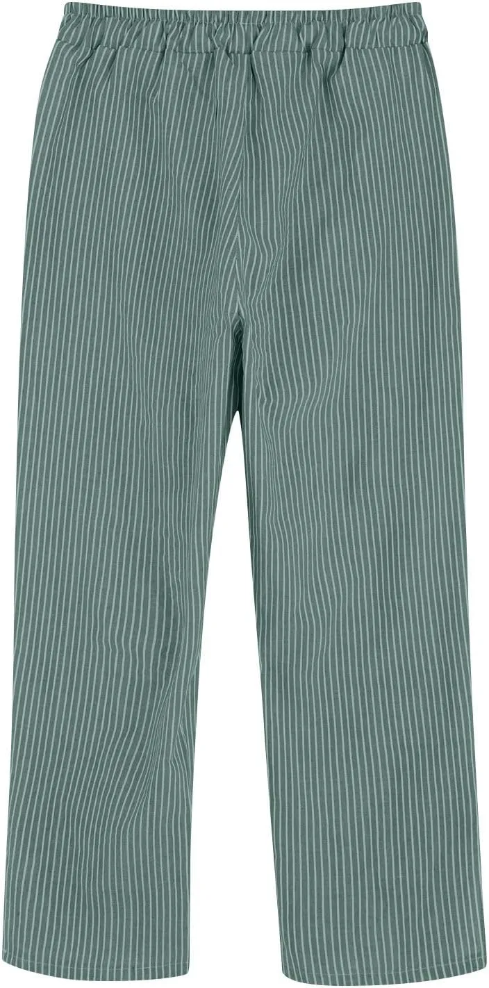 Linen Pants for Women Summer Elastic Drawstring Waist Straight Slit Leg Plus Size Crop Button Beach Capri Trousers