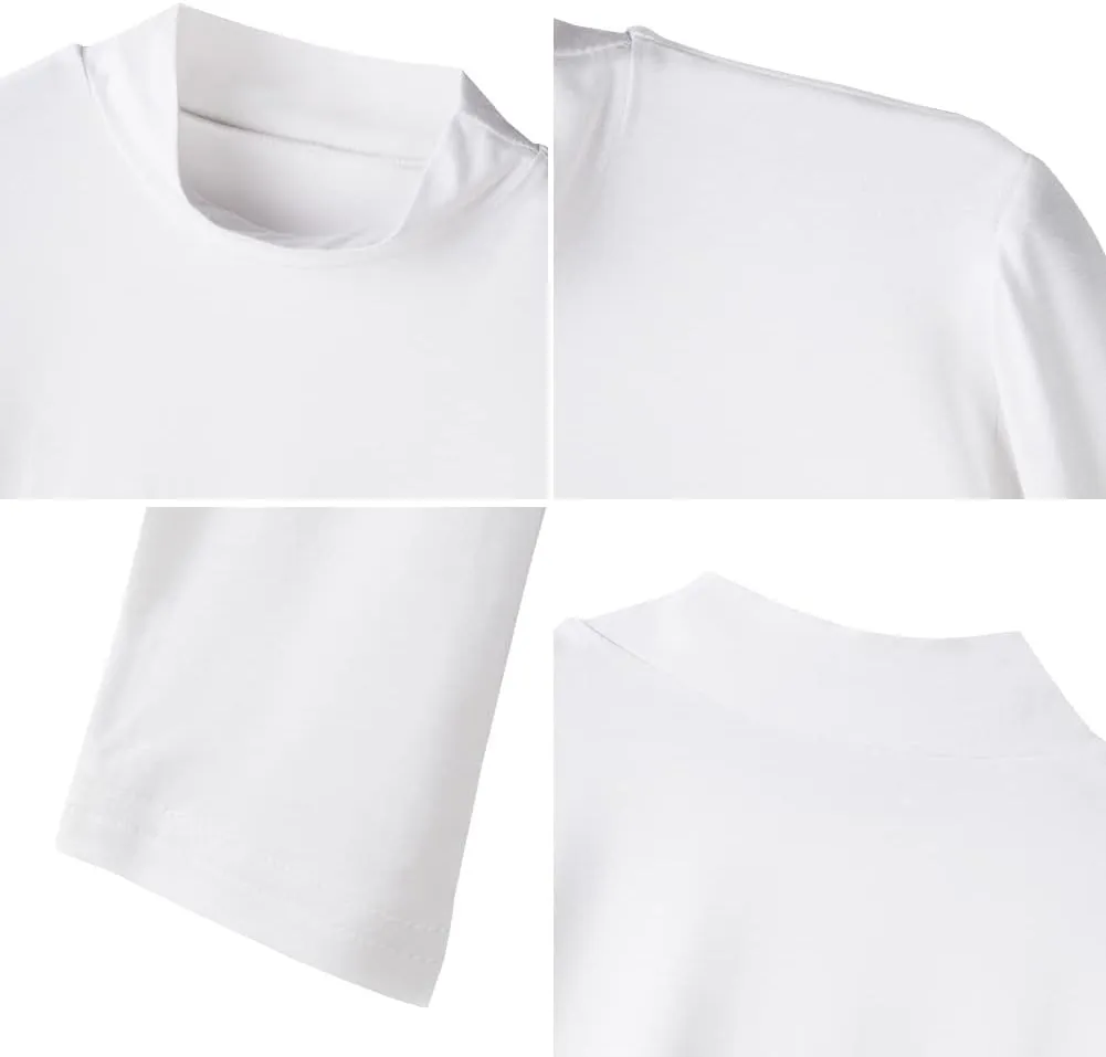 LONGBIDA Women's Long Sleeve Mock Neck Pure Soft Thin Sexy Stretch Crop TOP T Shirt
