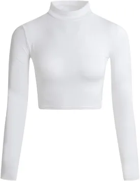 LONGBIDA Women's Long Sleeve Mock Neck Pure Soft Thin Sexy Stretch Crop TOP T Shirt