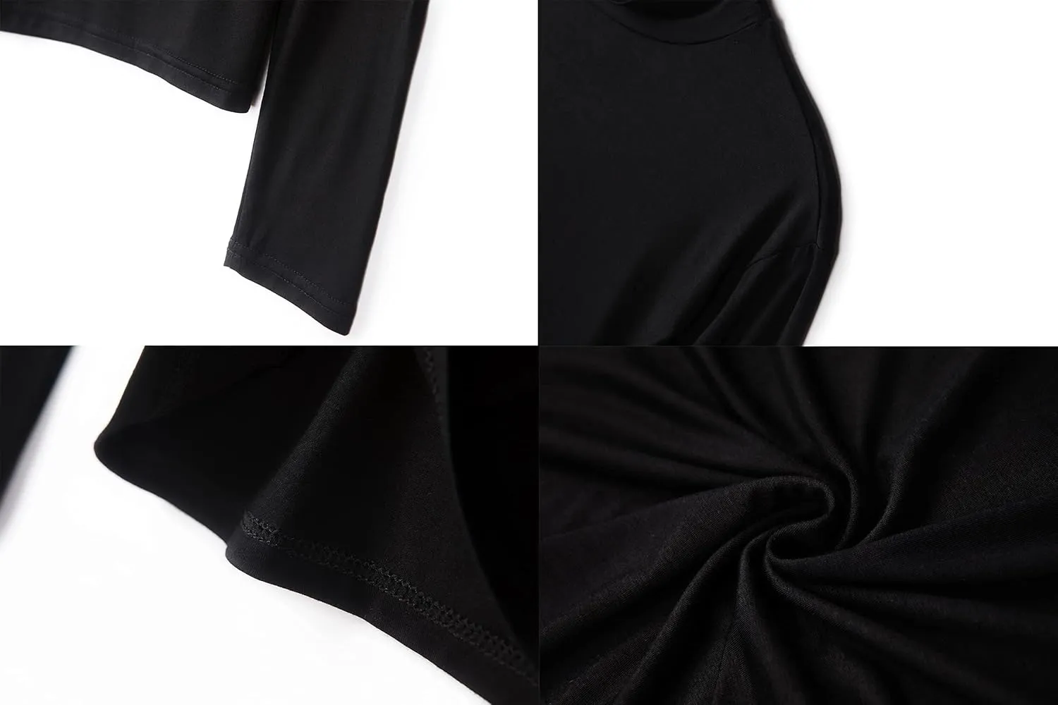 LONGBIDA Women's Long Sleeve Mock Neck Pure Soft Thin Sexy Stretch Crop TOP T Shirt