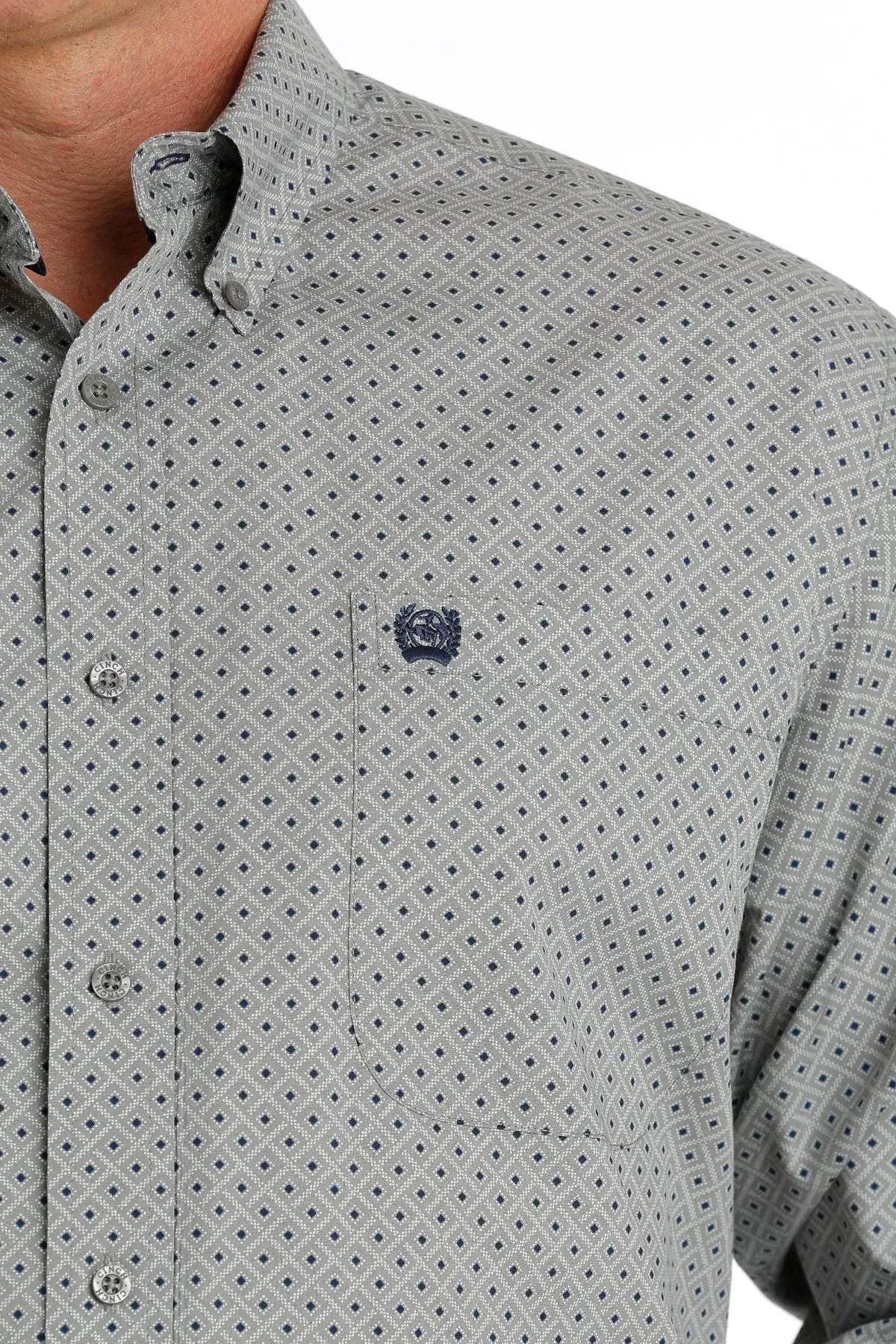 Men's Cinch Grey Diamond Print Long Sleeve Button Down Shirt