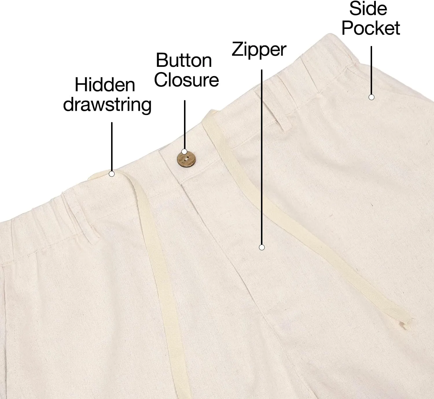 Men's Cotton Linen Shorts Casual Button Elastic Waist Summer Beach Vacation Shorts with Multi-Pocket