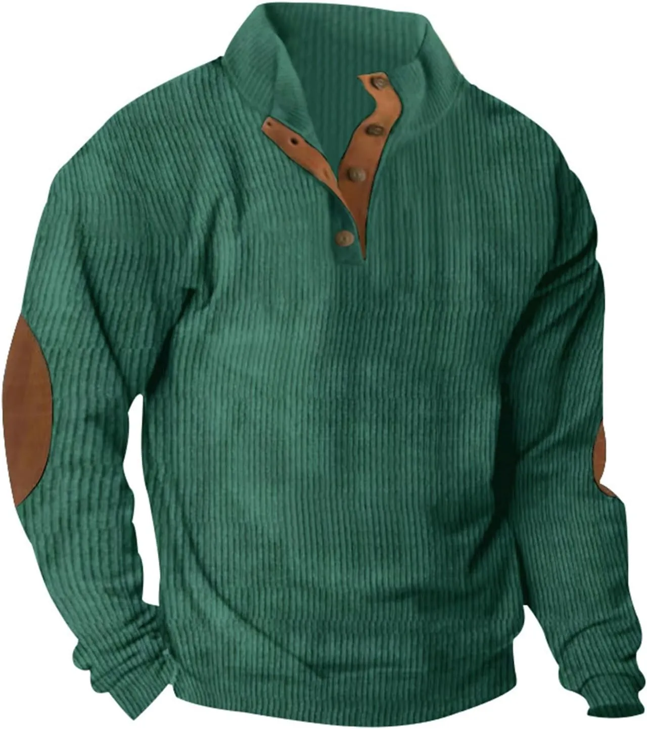 Mens Long Sleeve Sweatshirts Corduroy Elbow Patches Shirt Lapel Collar Pullover Fall Western Tops