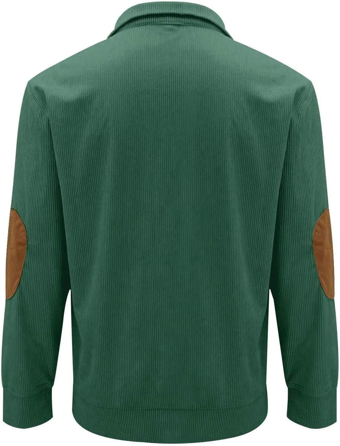 Mens Long Sleeve Sweatshirts Corduroy Elbow Patches Shirt Lapel Collar Pullover Fall Western Tops