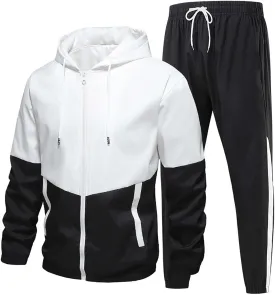 Men's Tracksuit 2 Pieces Set Color Matching Sweatshirt Hoodie Corset Sweatsuits Pullover Casual Workout Sports