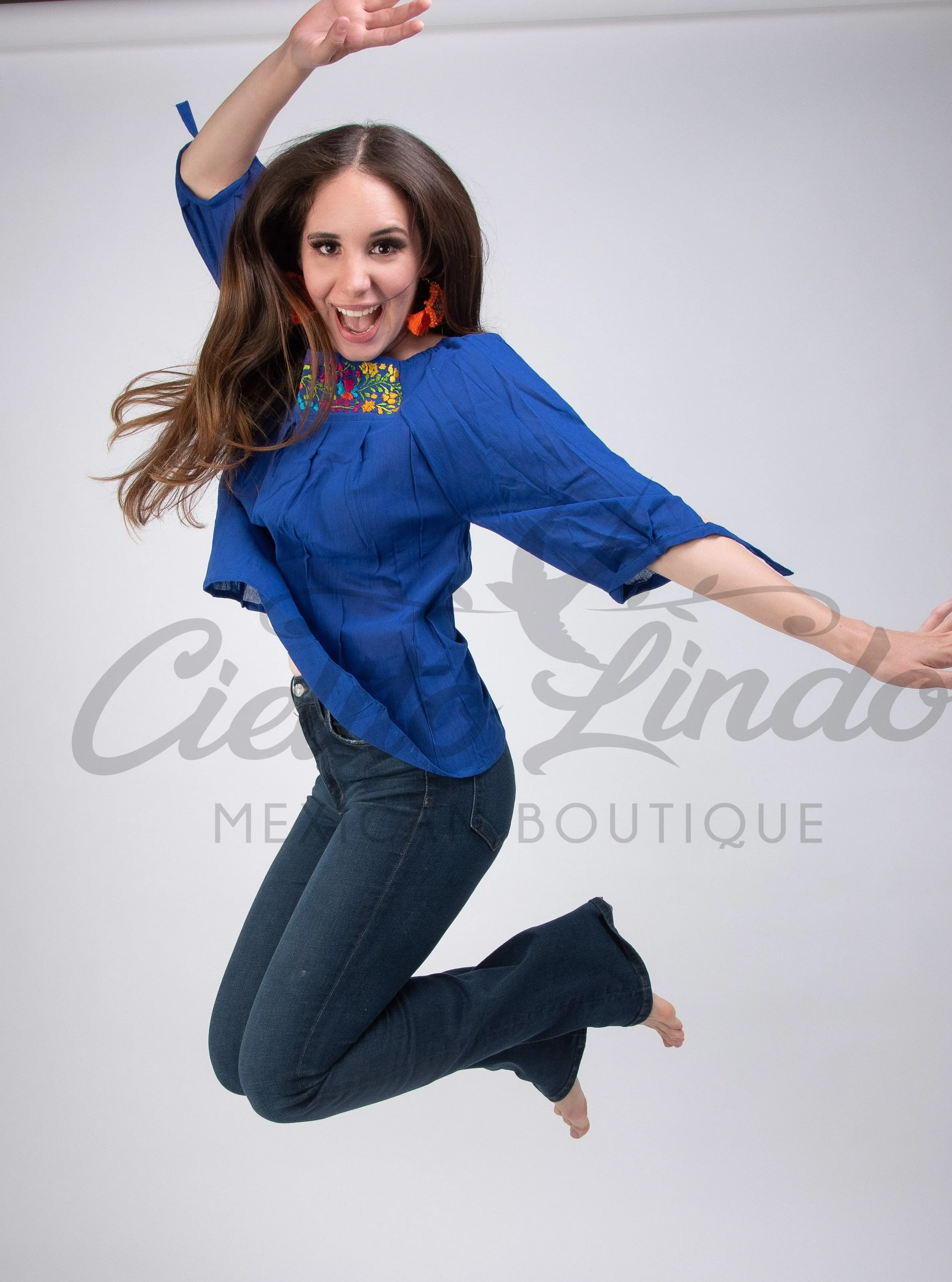 Mexican Embroidered Blouse Cozumel Royal Blue